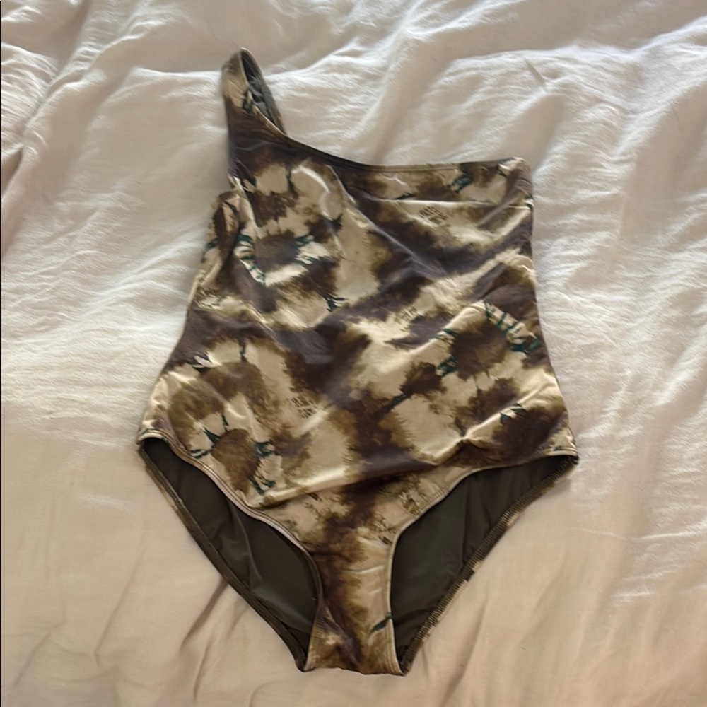 Ulla Johnson Brown Tie-Dye One Shoulder Swimsuit